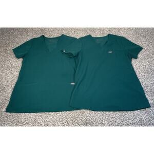 Lot of 2 Figs Technical Collection‎ Women’s Small Short Sleeve V-Neck Shirts
